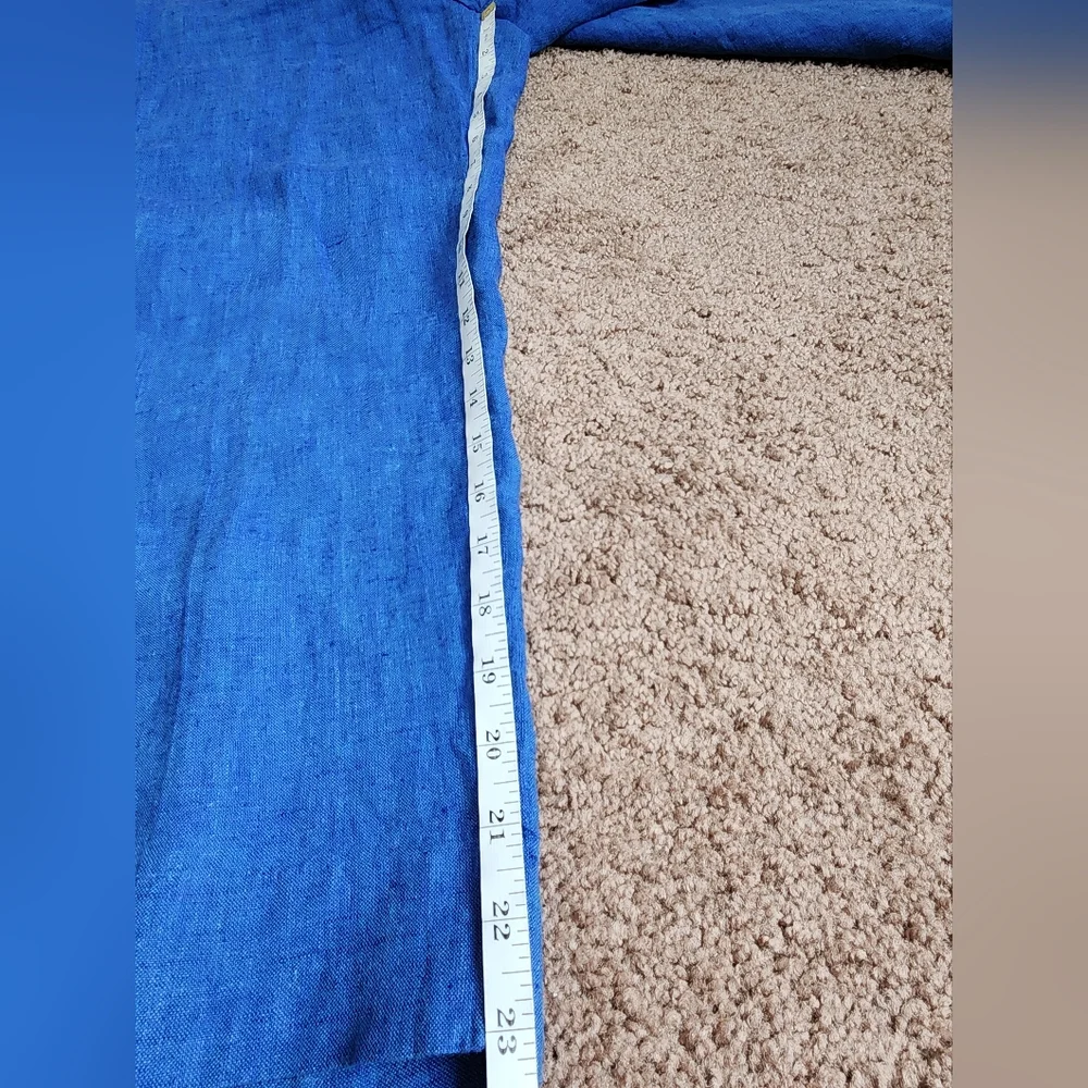Chico's Linen Button Hem Crop Pants Women's 2 Blue Pull On Relaxed Fit W…